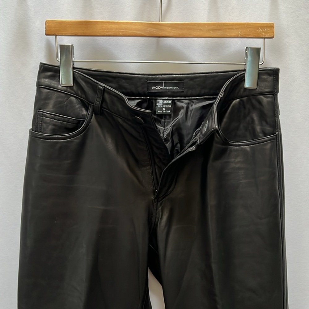 MODA INTERNATIONAL 100% Black Leather Lined Pants Size 6 - Picture 11 of 14